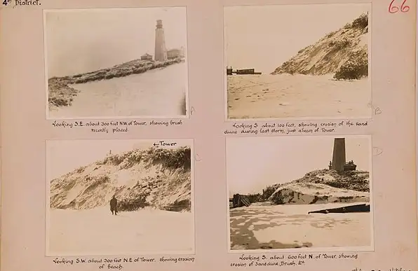 Cape Henlopen Light house, Delaware. showing erosion of sand dune
