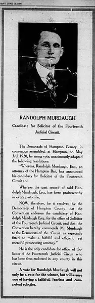 Rudolph Murdaugh, candidate for solicitor of the fourteenth judicial district